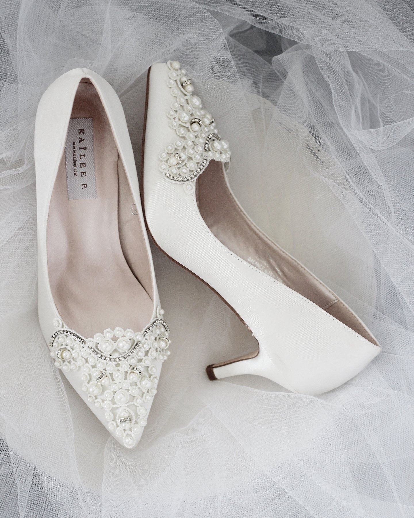 Off White Lace Ballerinas Bow Diamante Brooche Wedding Flats Bridal Low Heels 