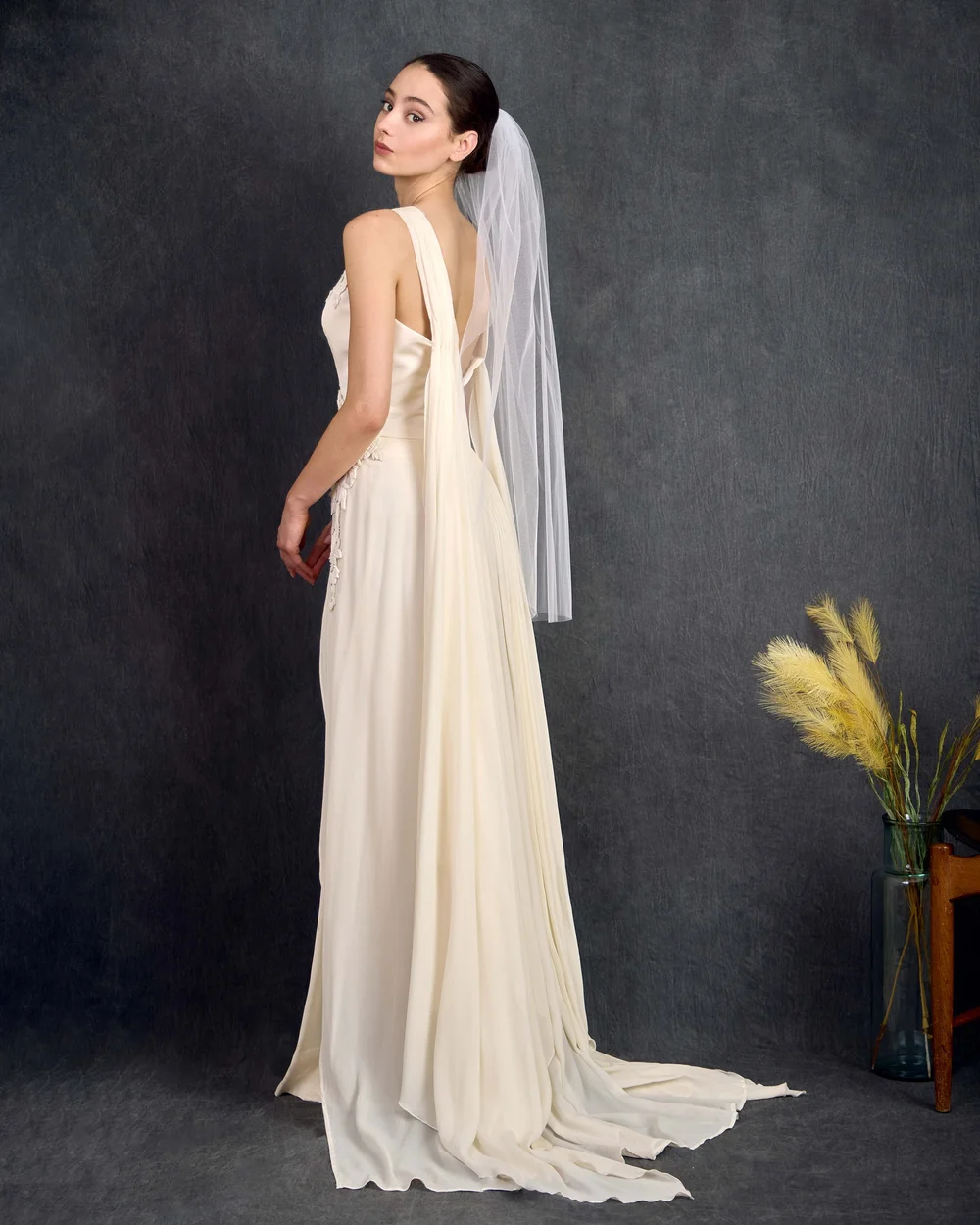 Ivory/White, Tulle, One-tier Fingertip Length Bridal Veil 42" NK Bride Ivory/White, Tulle, One-tier Fingertip Length Bridal Veil 42" NK Bride
