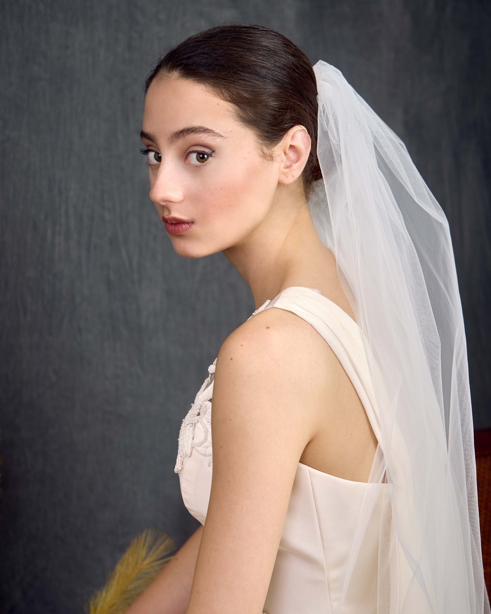 White Waterfall Wedding Veils One-Tier Tulle Bridal Veil – Ballbella