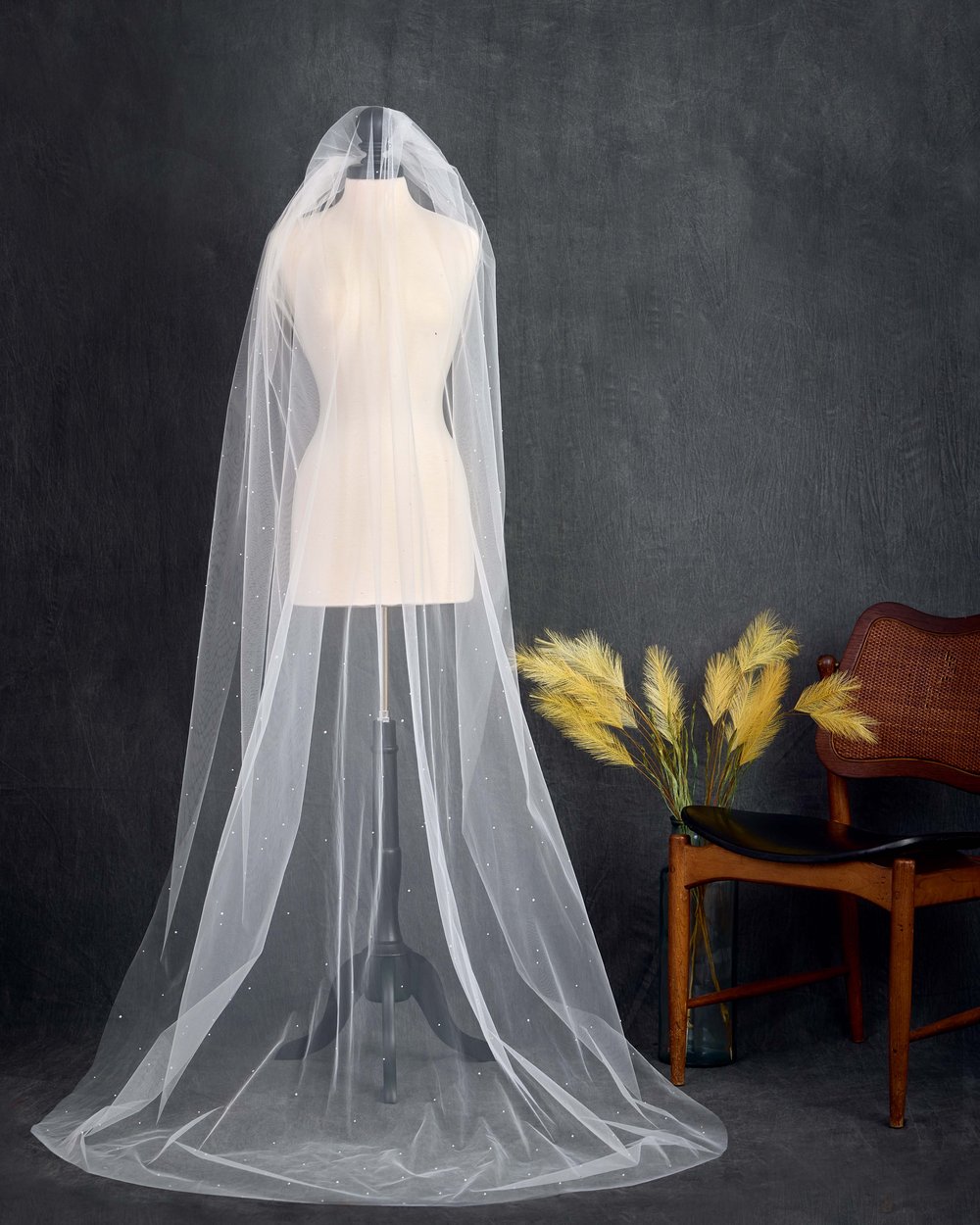 White Tulle One-tier Cathedral Length Bridal Veil with Lace Trim 108 — NK  Bride