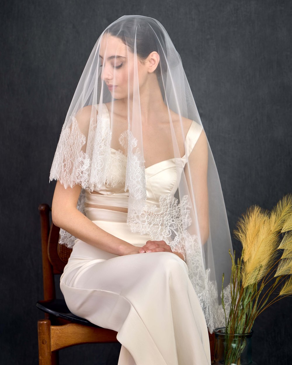 White Ballet Length Mantilla Lace-trimmed Bridal Veil 68 — NK Bride