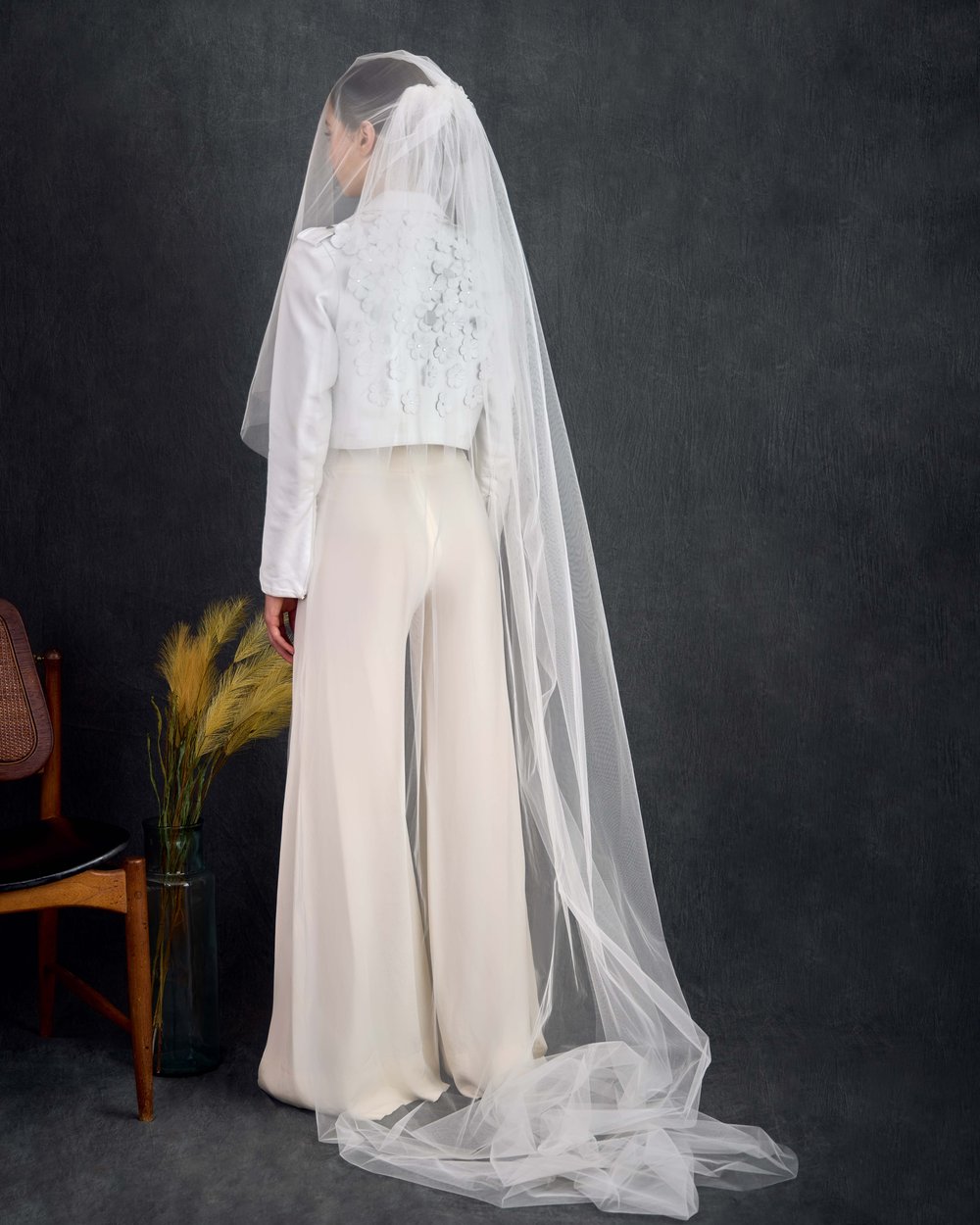 Cascading 2 Tier Cathedral Veil with Blusher |  Off-White