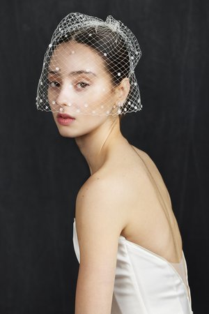 Twigs & Honey Crystal Bridal Birdcage Veil Headband - Ultra Luxe Crystal Bridal Birdcage Headband Veil - Style #2349 White