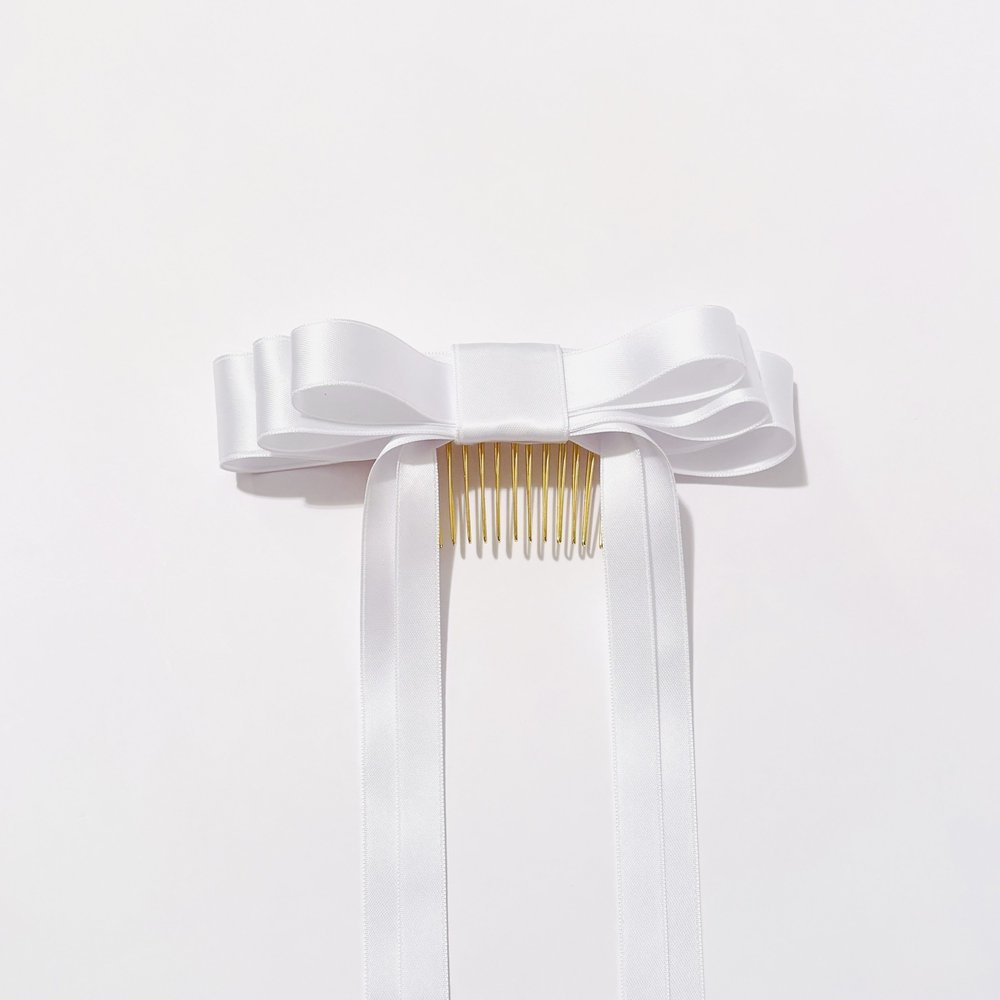 Bridal Bow Hair Comb in White — NK Bride
