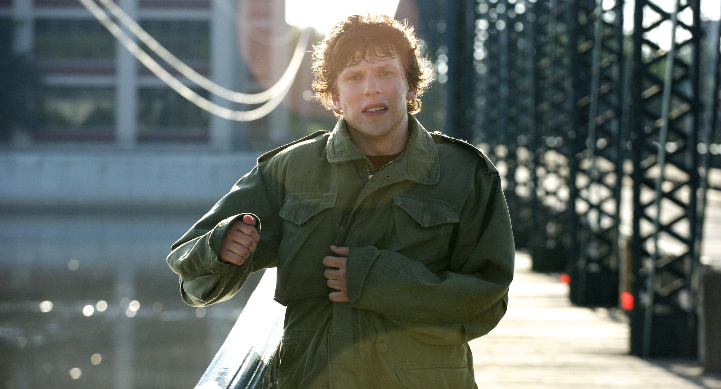Jesse Eisenberg as Nick is running for his life in 30 Minutes or Less (2011)