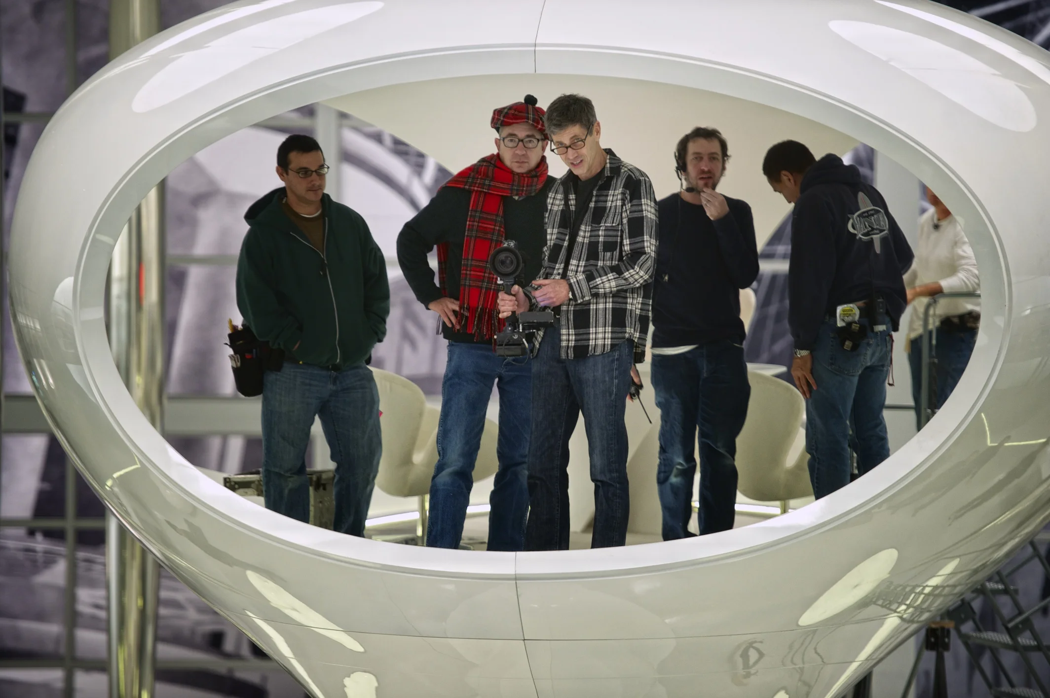 1st Ac John Oiveri Director Barry Sonnenfeld, Director of Photography Bill Pope, 1st AD Michael Lerman on the set of Men in Black 3 (2012