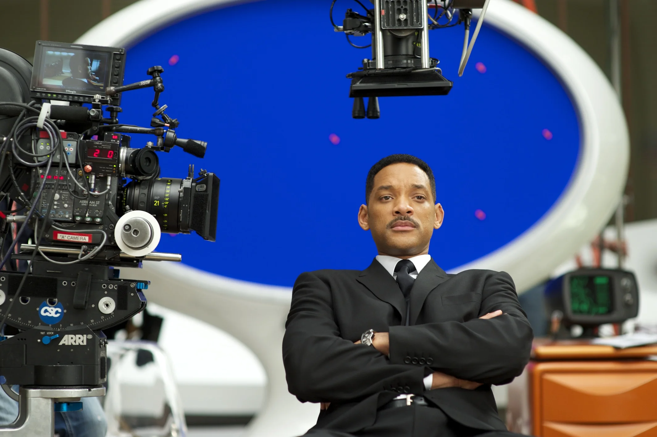 Will Smith waits for the cameras to roll on the set of Men in Black 3 (2012)