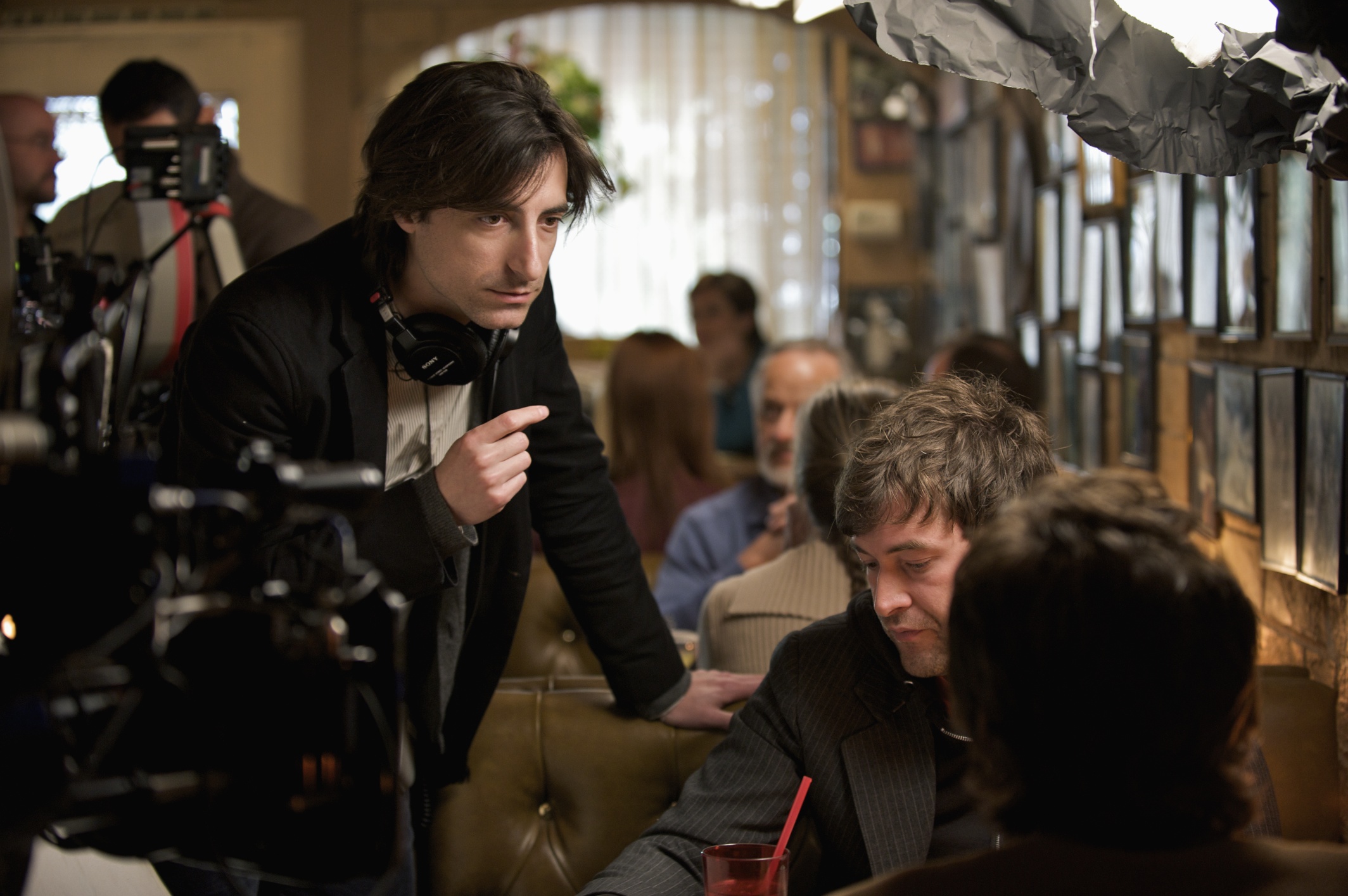 Writer and director Noah Baumbach with Mark Duplass and Ben Stiller on the set of Greenberg (2010)