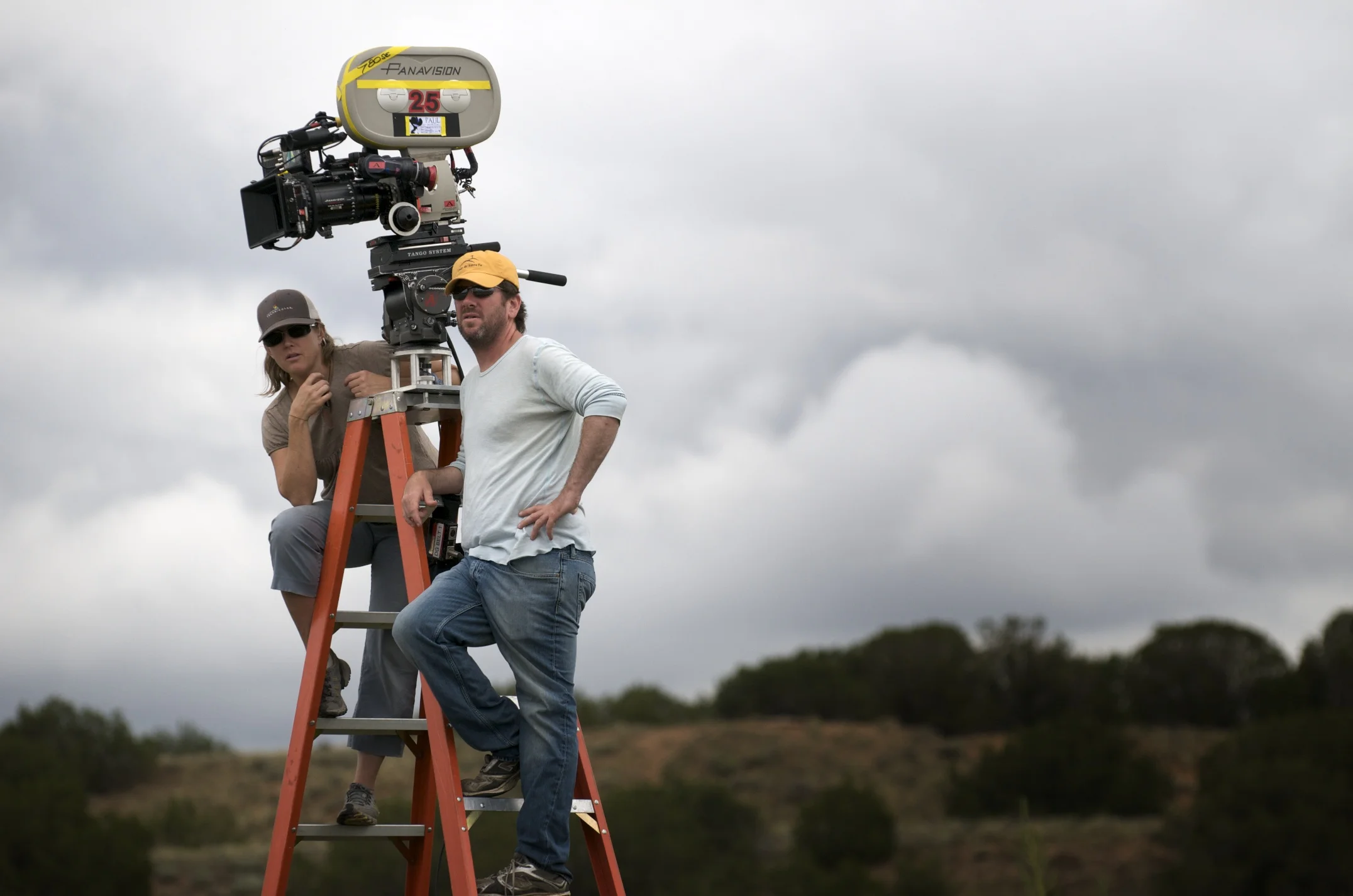 First assistant camera Julie Donovan and Director of Photography Lawrence Sher on the set of Paul (2011)