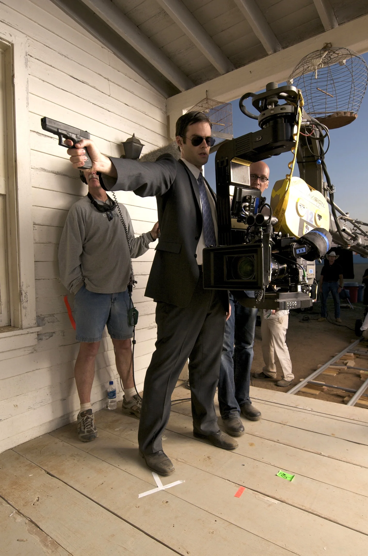 Bill Hader with camera on the set of Paul (2011)
