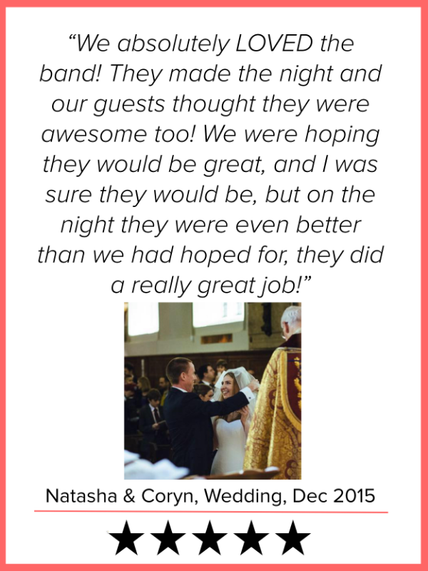 We absolutely LOVED the band! They made the night and our guests thought they were awesome too! We were hoping they would be great, and I was sure they would be