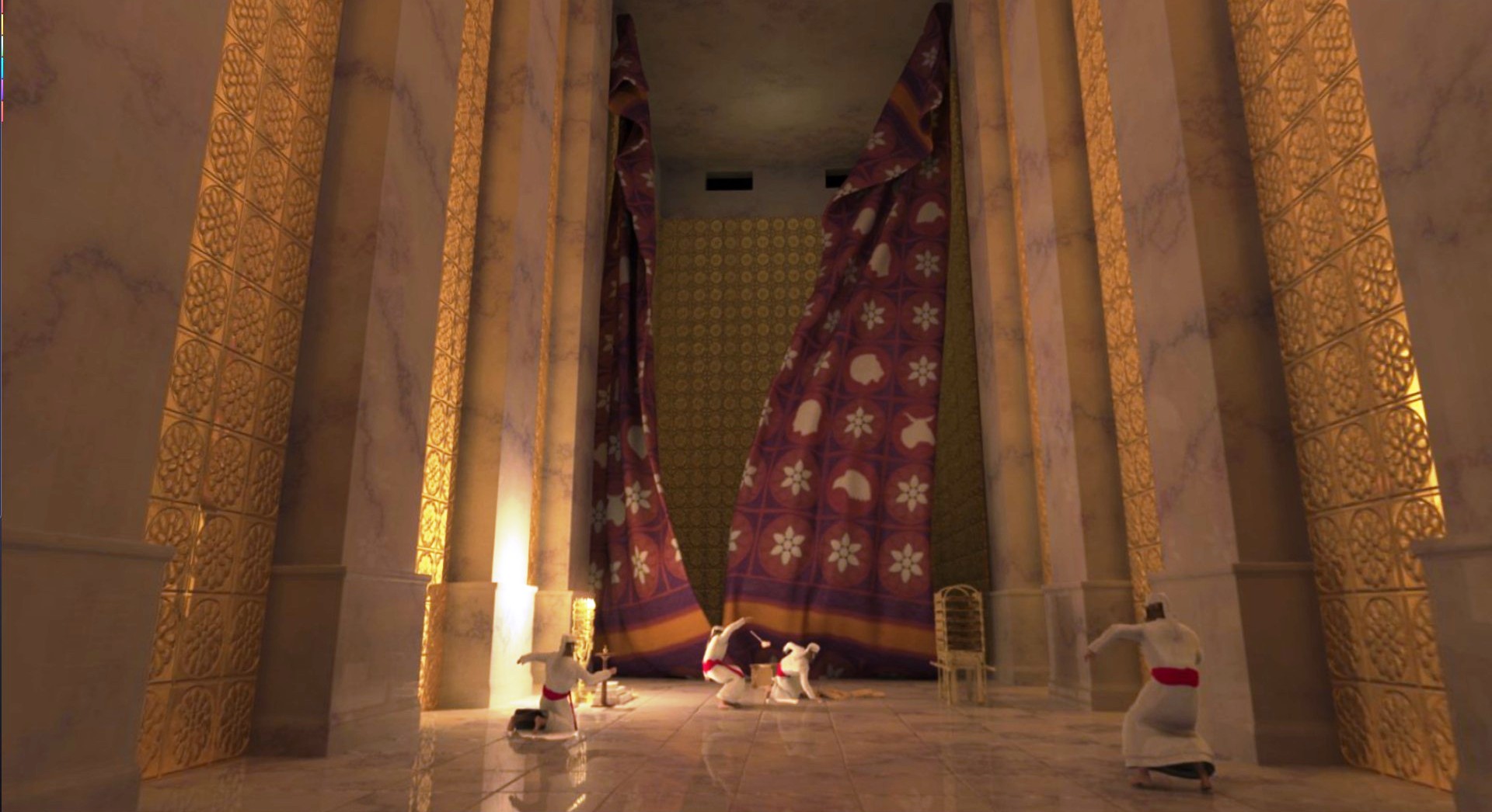Dramatic representation of the Temple curtain tearing. 