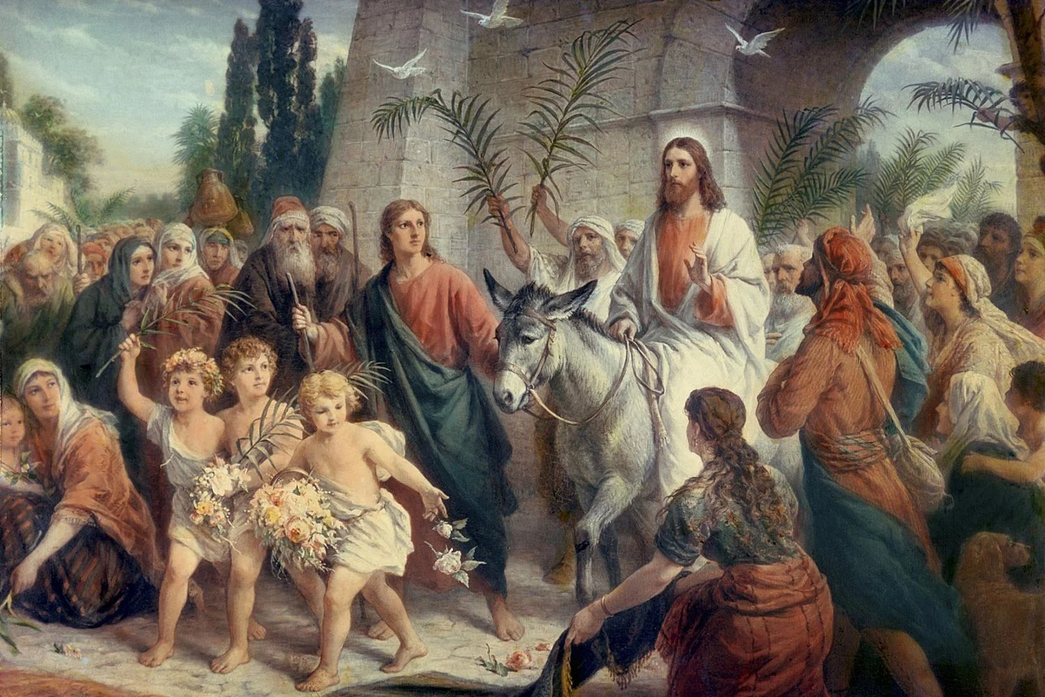 Jesus entering Jerusalem.
