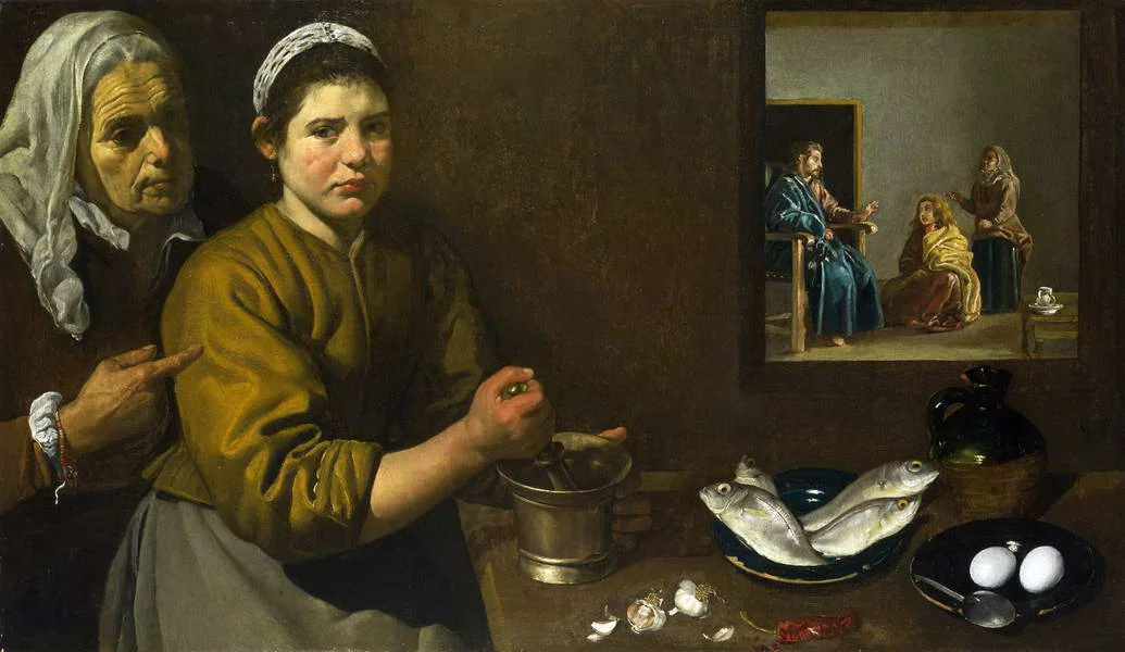 Christ in the House of Mary and Martha, 1620 by Diego Velazquez.