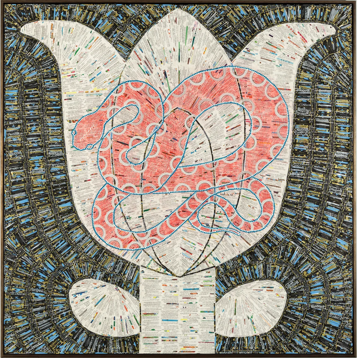 Snake Tulip / mixed media on tyvek framed / 60' x 60"