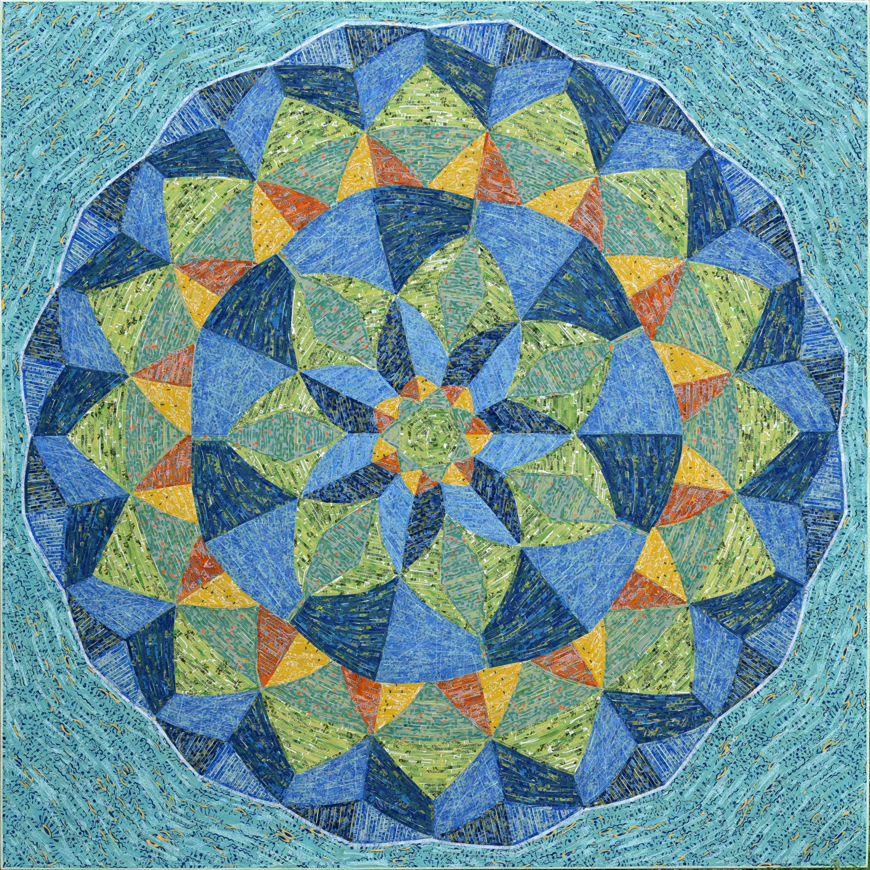 Blue Green Butterfly Wings / acrylic on paper on canvas / 72" x 72"