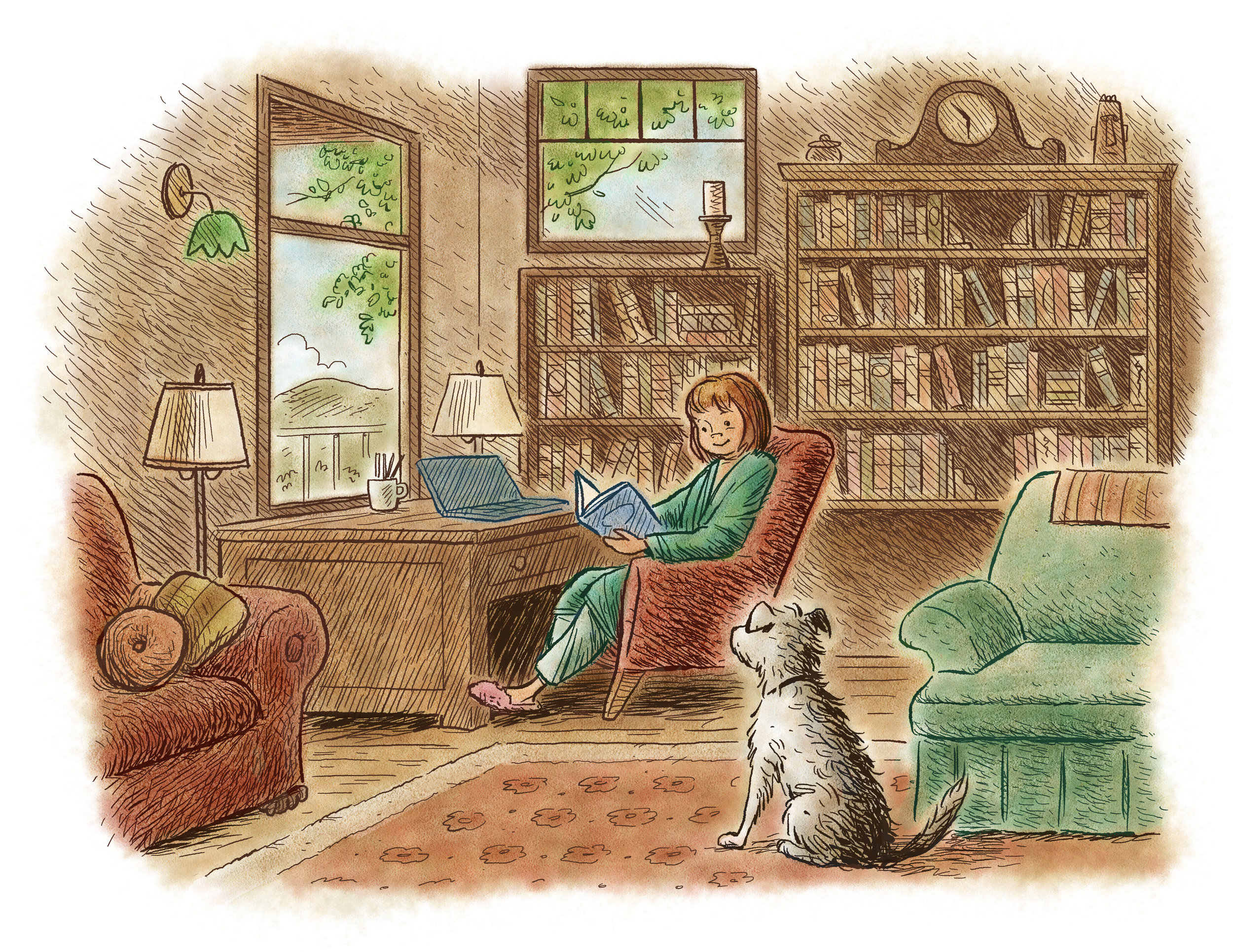 Ink & watercolor study / A Lucky Author Has A Dog Arthur A. Levine Books / Scholastic (2013)