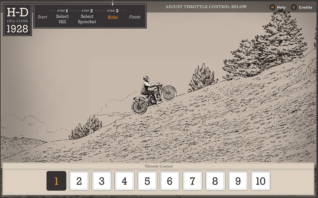 Illustrated components / Interactive Hill Climb Simulator Agency: Belle & Wissell Client: Harley Davidson Museum (2007)