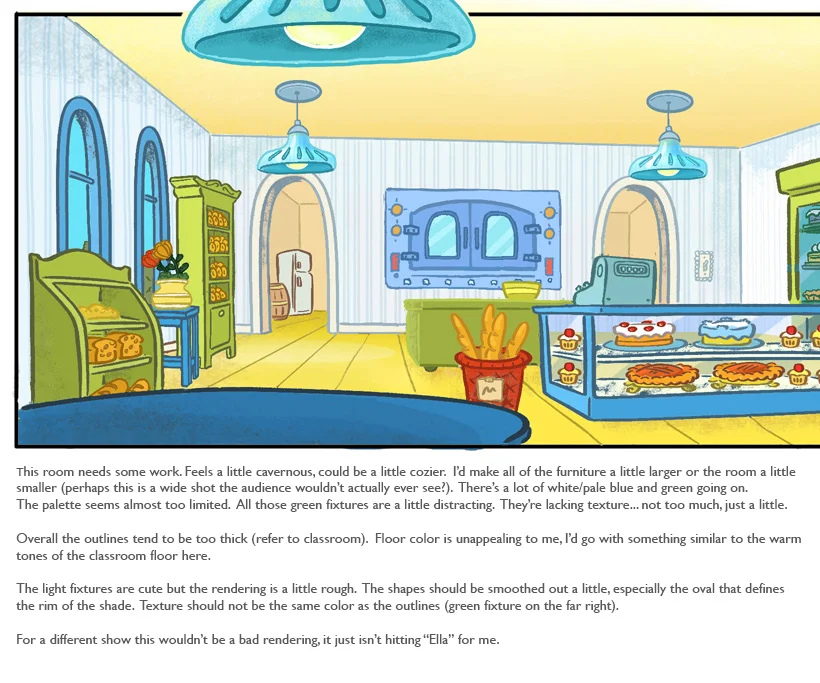 Art direction notes on interiors for Ella The Elephant (2012) Production: Cookie Jar Entertainment Broadcast: Disney Jr.