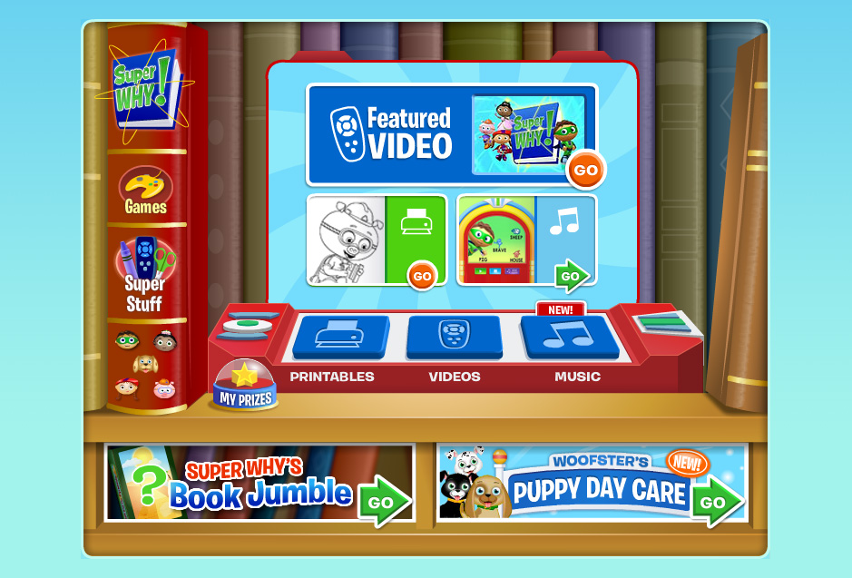 UI design, vector art / Super Why website Agency: Smashing Ideas Client: PBS Kids (2007)