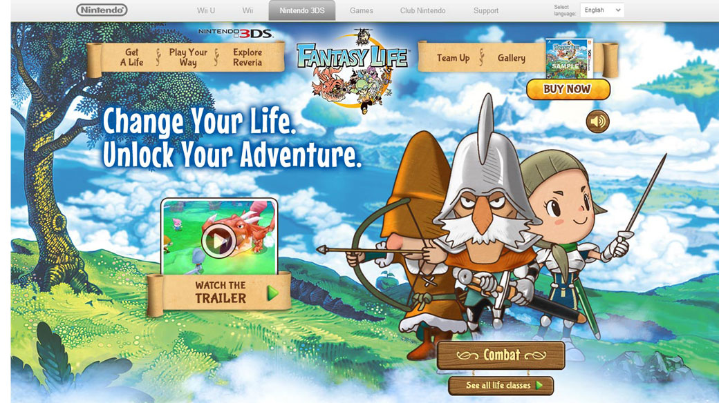 UI design & layout / Fantasy Life website Agency: Smashing Ideas Client: Nintendo (2012)