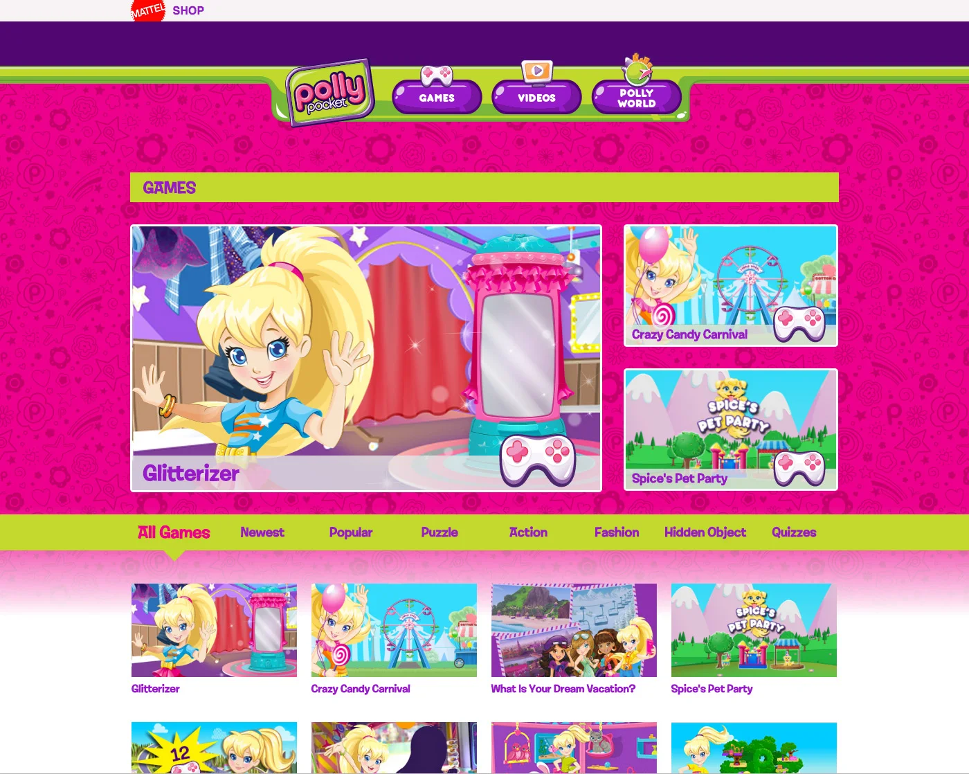 UI design & layout / Polly Pocket website Agency: Smashing Ideas Client: Mattel (2011)
