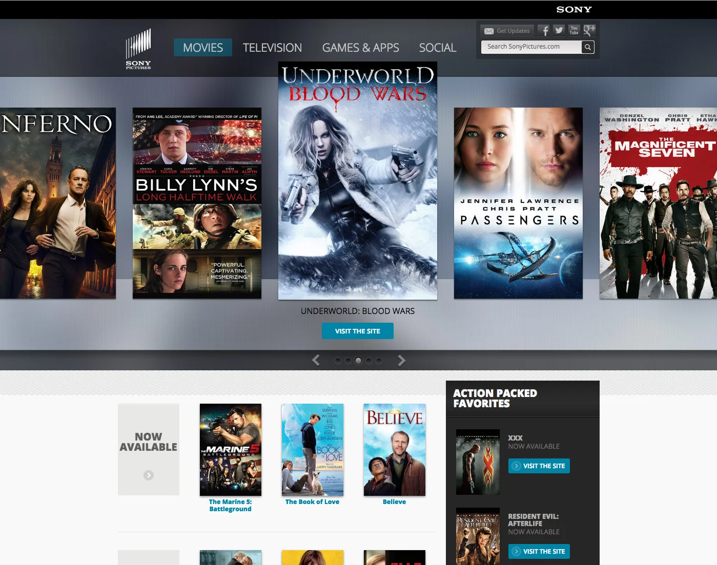 UI design & layout (prior iteration) / Sony Pictures website Agency: Smashing Ideas Client: Sony (2012)