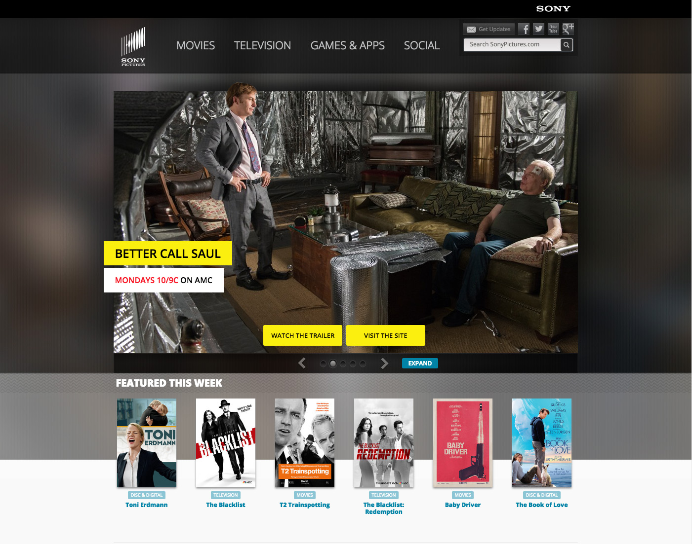 UI design & layout (prior iteration) / Sony Pictures website Agency: Smashing Ideas Client: Sony (2012)
