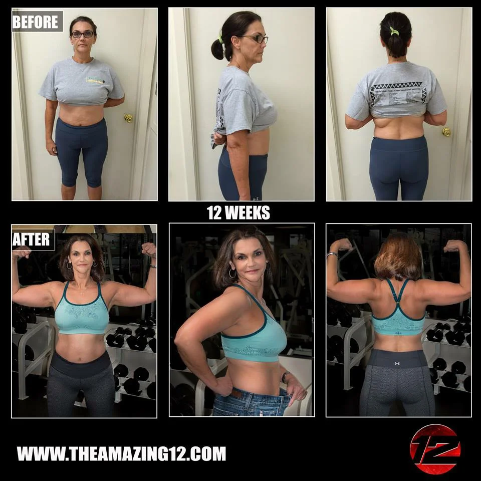 I am a full time Nurse Practitioner and am 53 years old. After the age of 50 I found myself gaining weight, getting flabby and staying tired. I simply just felt old. I went to work and could not wait to get home do the dinner thing and get In my bed every day. I had trained with Amanda about 1 1/2 years ago and loved it. Amanda was just starting the Amazing 12 and had one spot left. I knew that spot was for me. Over the course of those first 12 weeks I saw my body change in ways I could not have imagined. I lost weight, many inches and gained strength and pride in my ability to be truly strong. I was so AMAZED by my progress that I signed up for another 12 weeks and plan to continue being strong and healthy. I could not have accomplished what I have without the encouragement and help of Amanda and the Amazing 12 program. -Angela LeTard