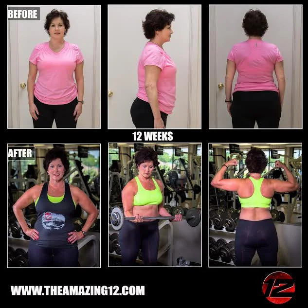 I am 60 years old and before starting The Amazing 12 Program I was very out of shape and had fallen into that middle age slump :( My mother and grandmother both had severe osteoporosis. My recent bone density test showed that I also had it. I knew I had to do something to try to combat this bone disease that many post menopausal women suffer from. The best way to do that is to add bone building medication, add calcium and do weight bearing exercise. My nurse practioner Angela Letard told me about the Amazing 12 and the rest is history. I lost weight and inches, but most importantly I GOT SO MUCH STRONGER. My last day of the program I was able to dead lift 185lbs! I'm so thankful to our Coach Amanda Hudson for her excellent training skills and encouragement. This program has changed me physically and mentally for the better and I will be forever grateful. -Jill Brown