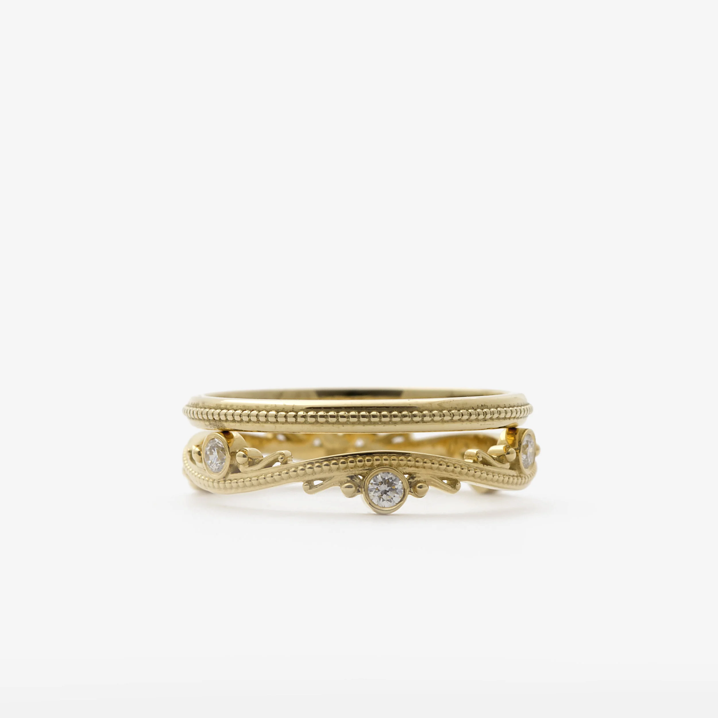 beaded wave ring stack - yellow gold