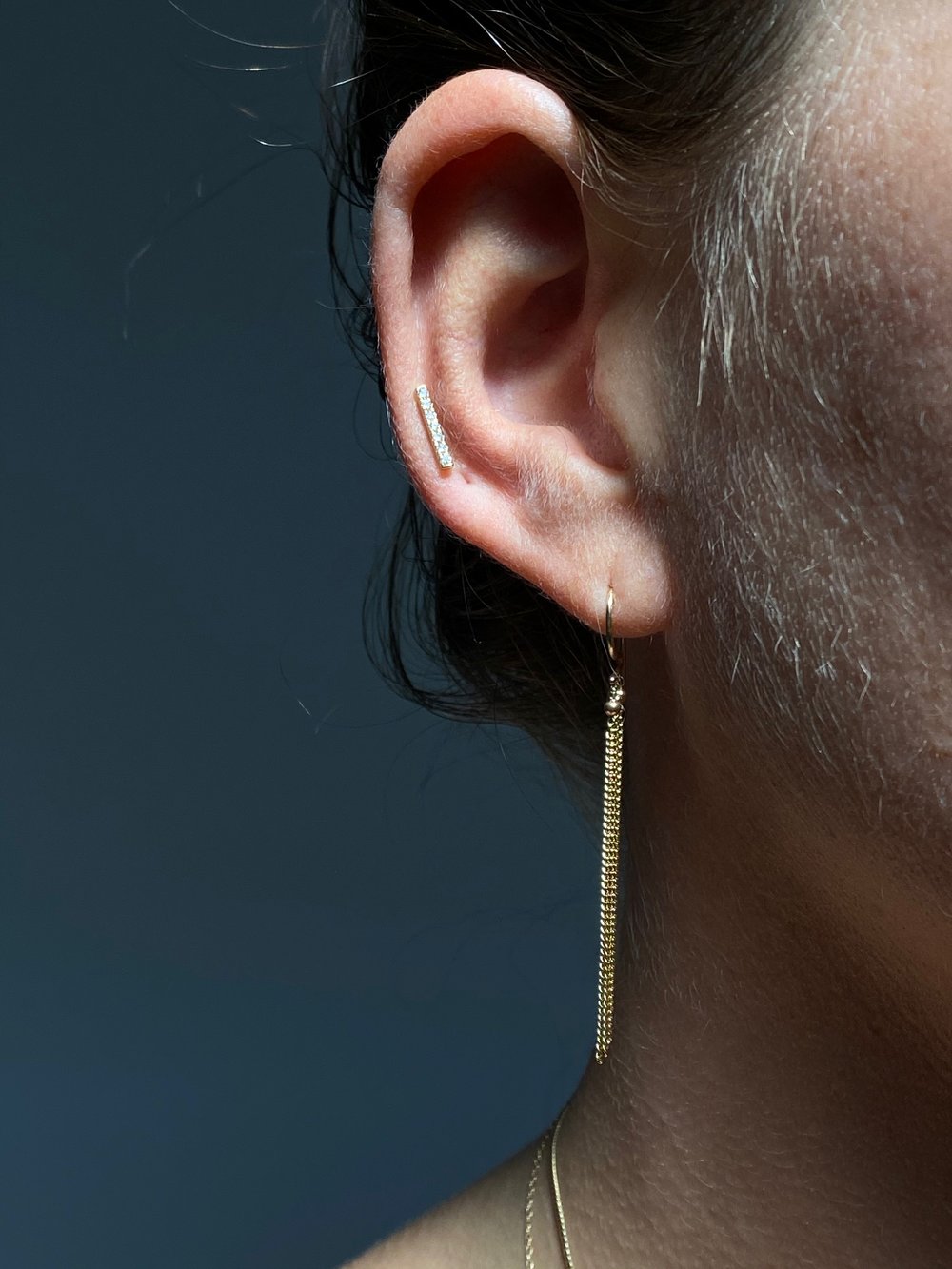 Black Pave Bar Stud Earring 14K Gold
