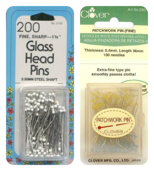 Clover Glass Head Sewing Pins Extra Fine & Sharp for Quilt Piecing