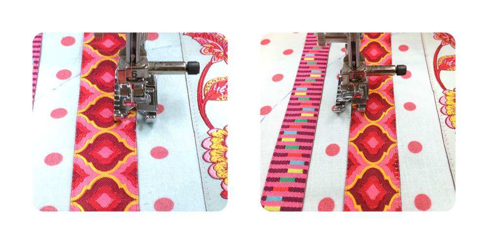 Using the mirror image function with a straight stitch.