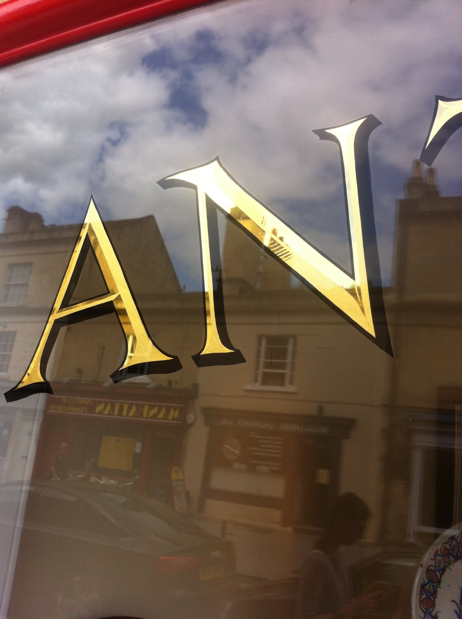 Florence and Roman Bath inspired design. Two tone 23ct Gold leaf, glass window sign