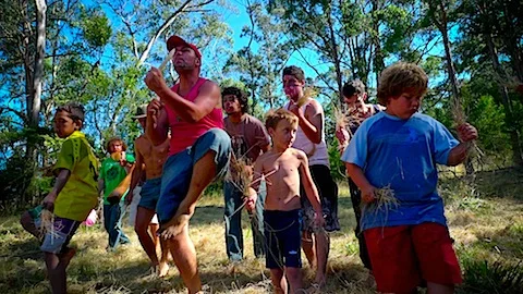 Jeremy running a dance workshop with children at the Nayri Niari Festival, Bruny Island Tasmania