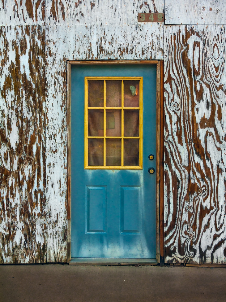 |#9| Glaucous Slap-dash frame with plywood front quickly thrown up, the worn and weathered whitewashed wood wildly bends, pinches, and distorts akin to tiger strips and lava lamps.