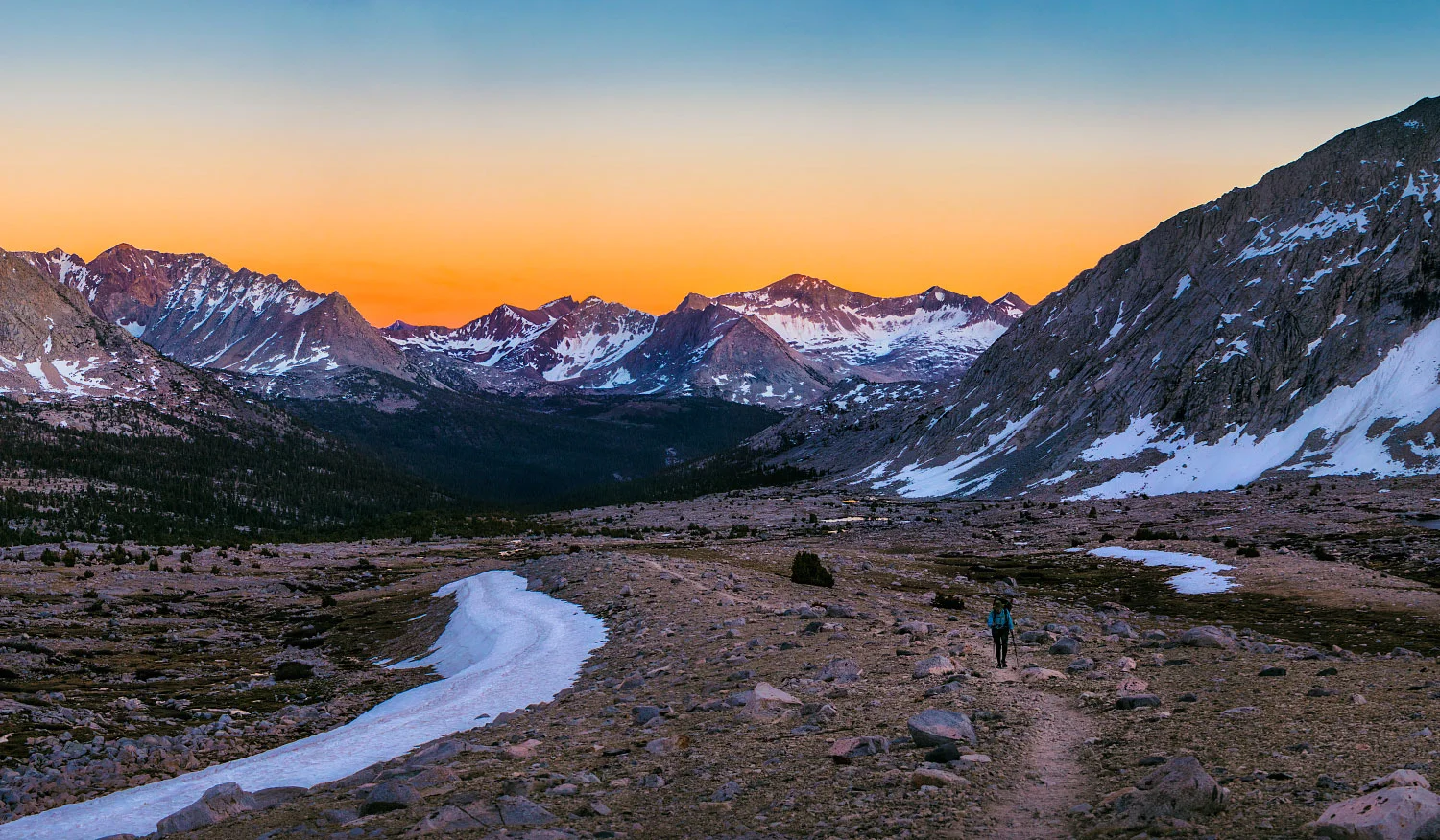 Sunset in Upper Basin, Mather Pass, mile 815.7.