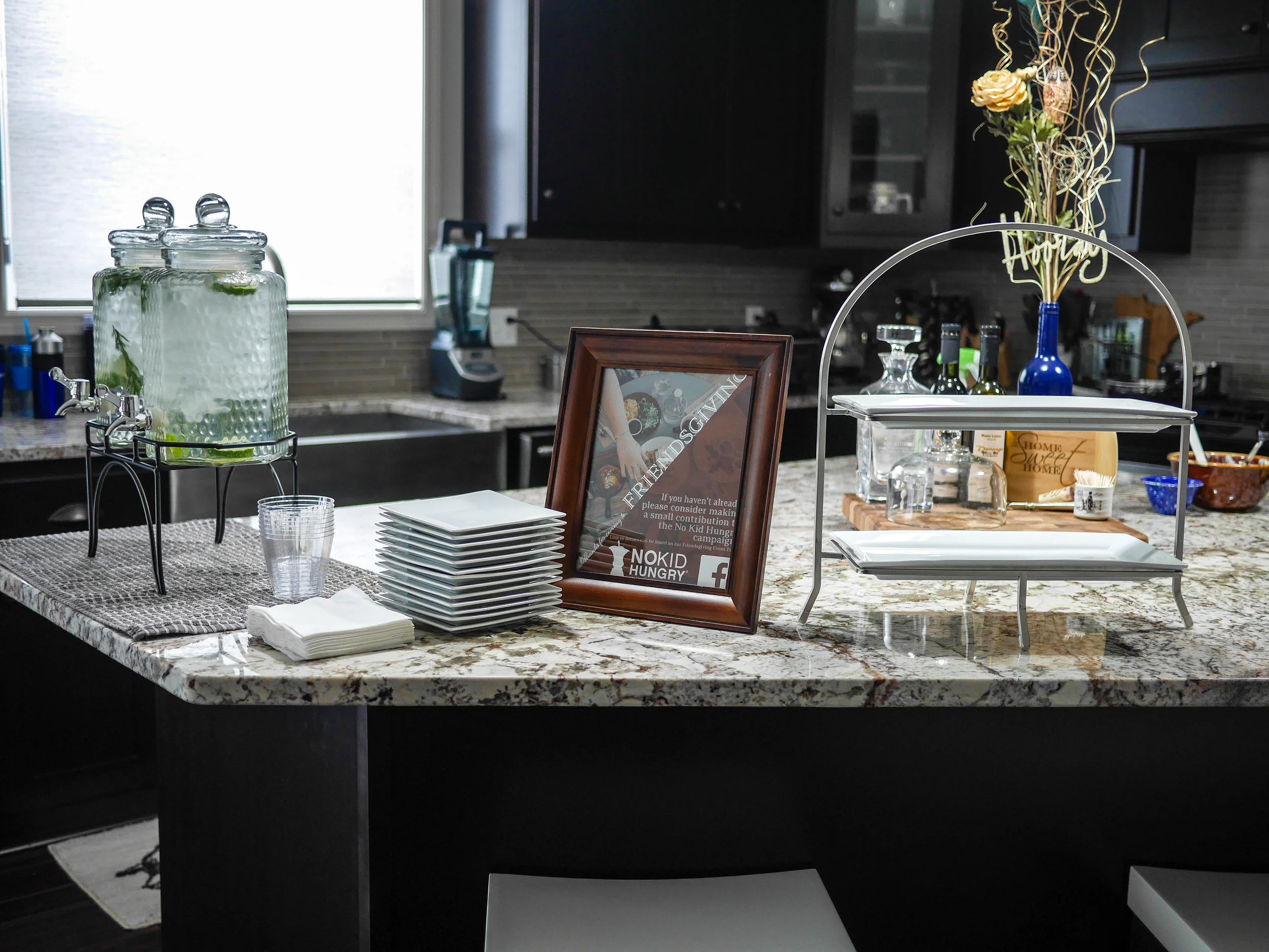 The afternoon of, fill water dispensers up with ice and add rosemary and cucumber for extra flavor. Fill the rest of the way with water and by the time guests arrive you'll have flavor-infused ice-water ready to serve! Other ingredients to try addin…