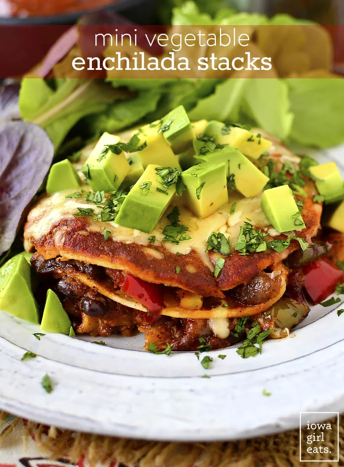 Keep it vegetarian or add some leftover pork from Monday - either way these stacks from Iowa Girl Eats are sure to please! Image from Kristin at Iowa Girl Eats - written permission for use granted.