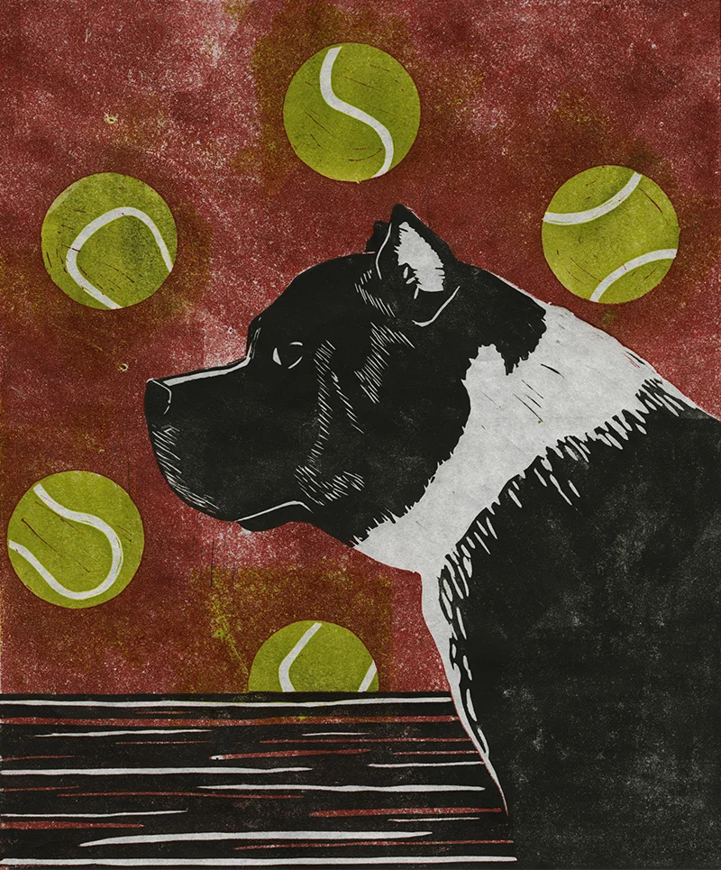 BALLS! ---- 10"x12" Linocut