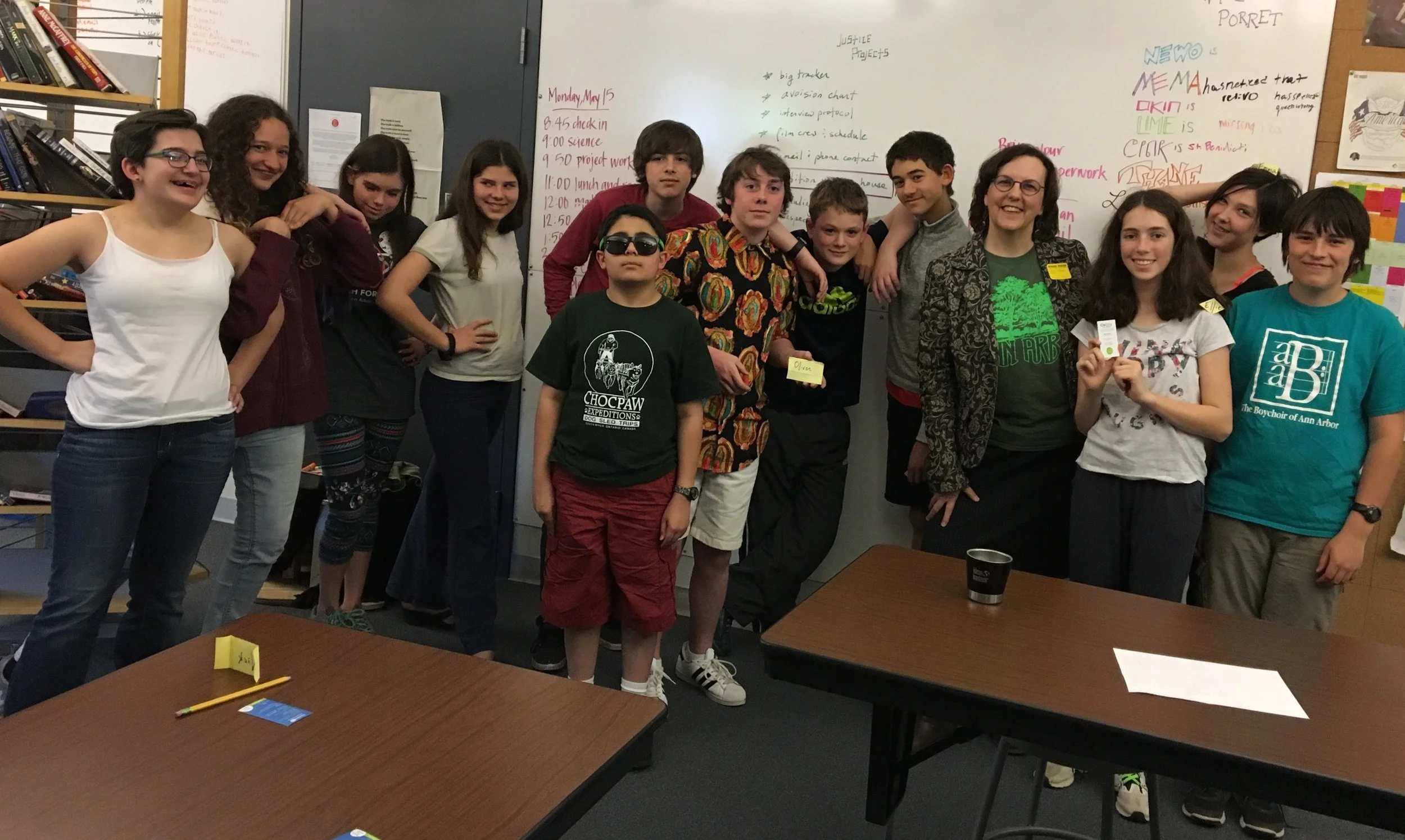 Summers-Knoll School students with CivCity founder Mary Morgan in May 2017.