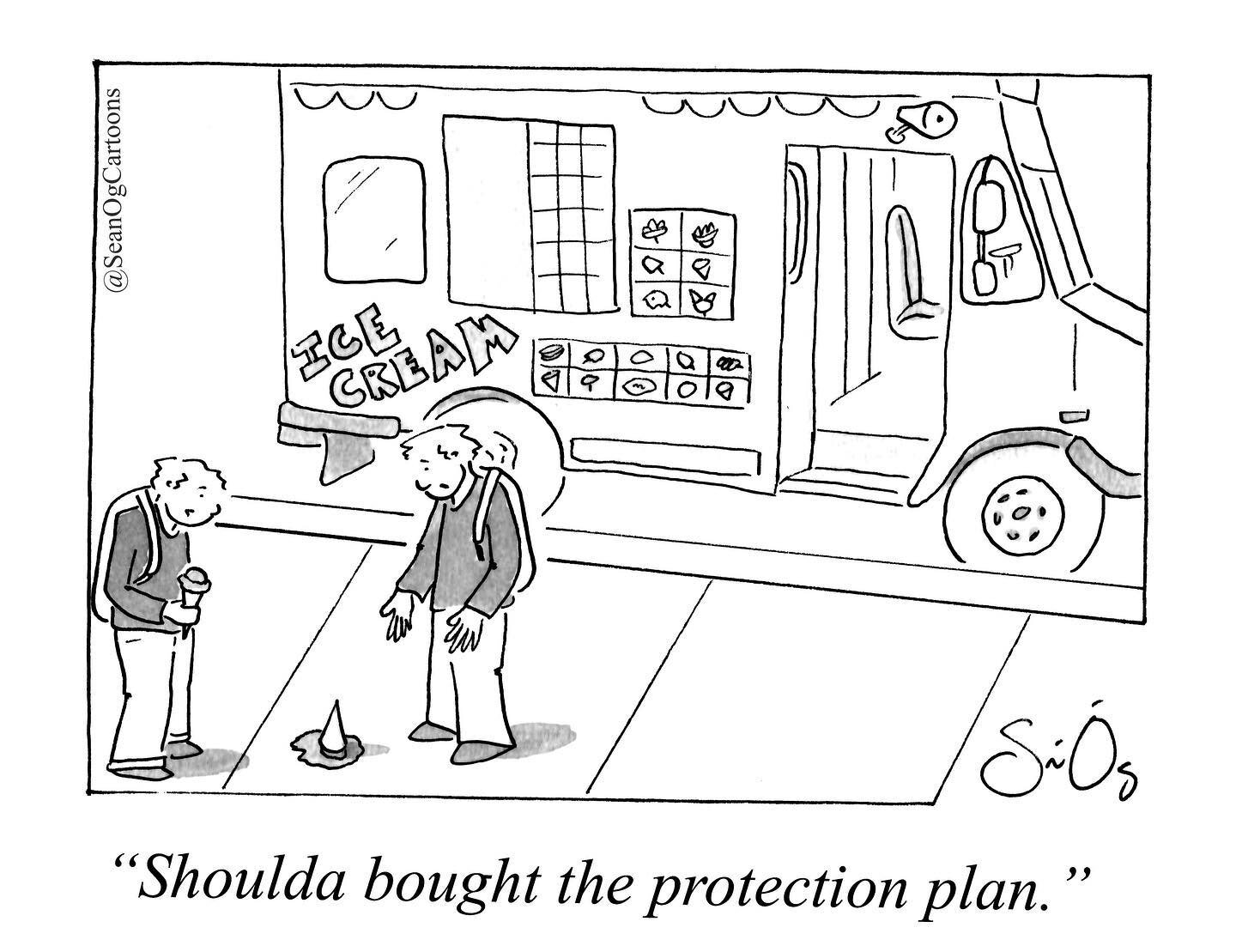 Is it ever worth paying for the &ldquo;additional insurance&rdquo; when buying consumer goods?  Please advise with your anecdotal evidence. #cartoon #cartoons #illustration #gags #gag #art #drawing #joke #freelance #rejected #newyorkermag #newyorker 