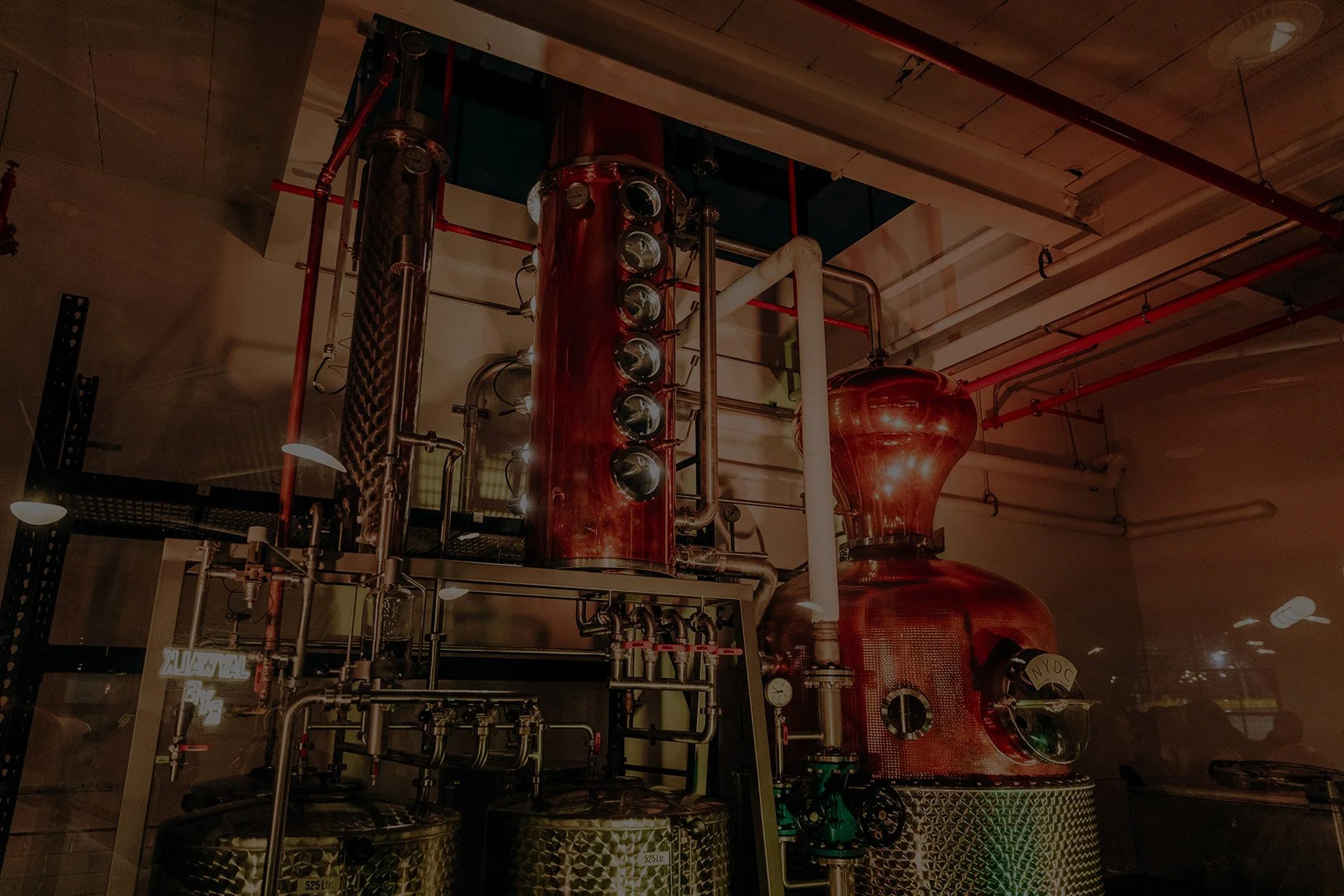 Copper pot stills inside New York Distilling Company