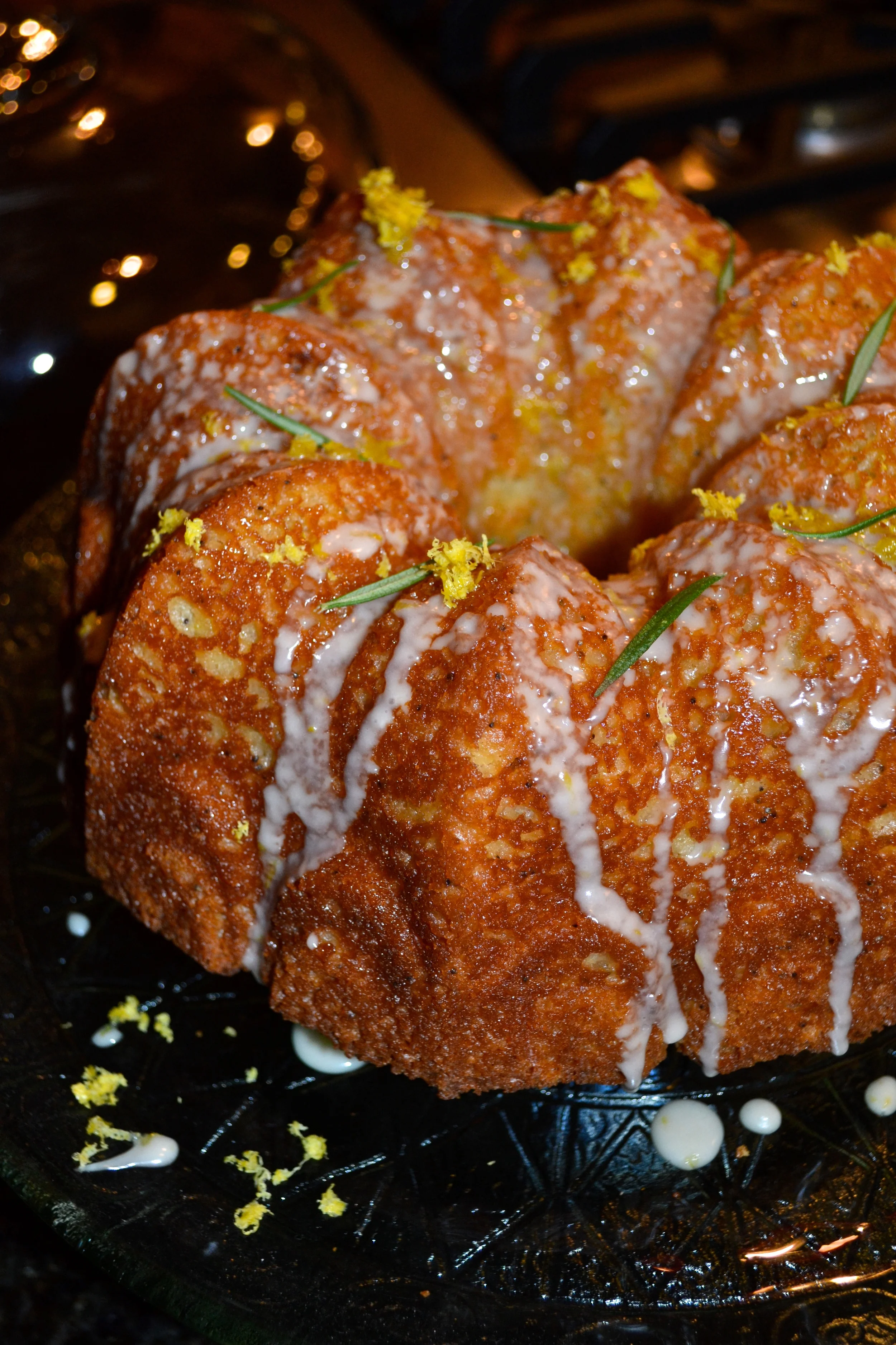 Rosemary Lemon Poppyseed Bundt Cake with Buttermilk Frosting 