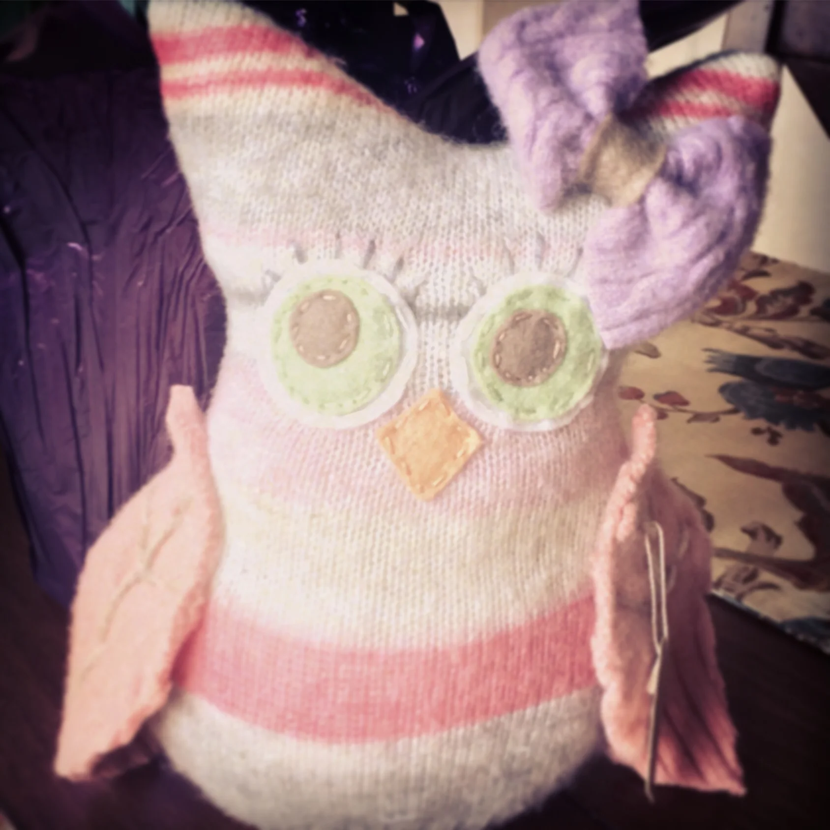 Handmade, repurposed sweater owl by Aimee Re