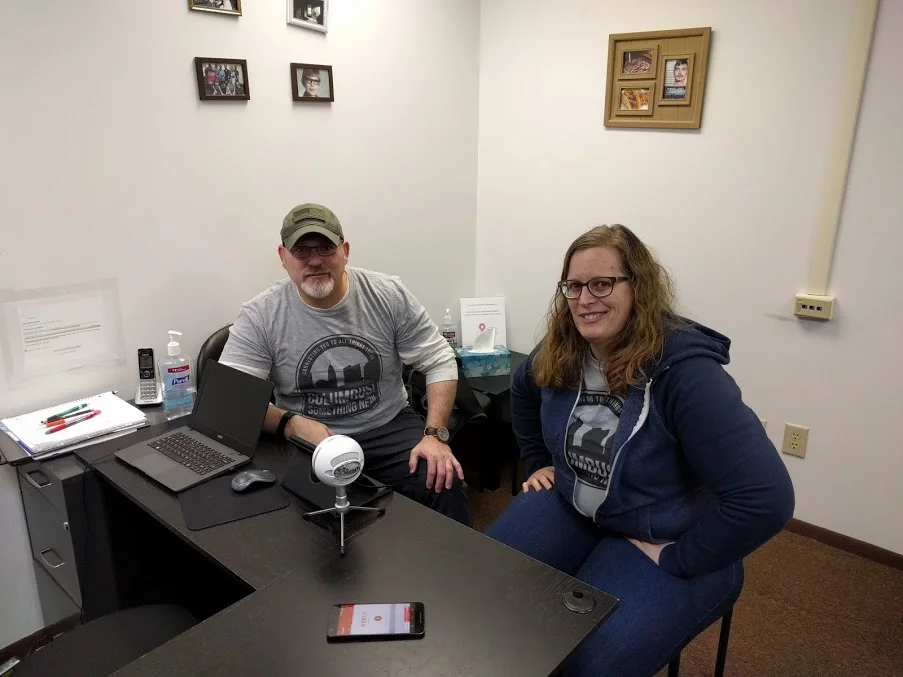 Burke and Jessica ready to interview Cora with Columbus Escape Room
