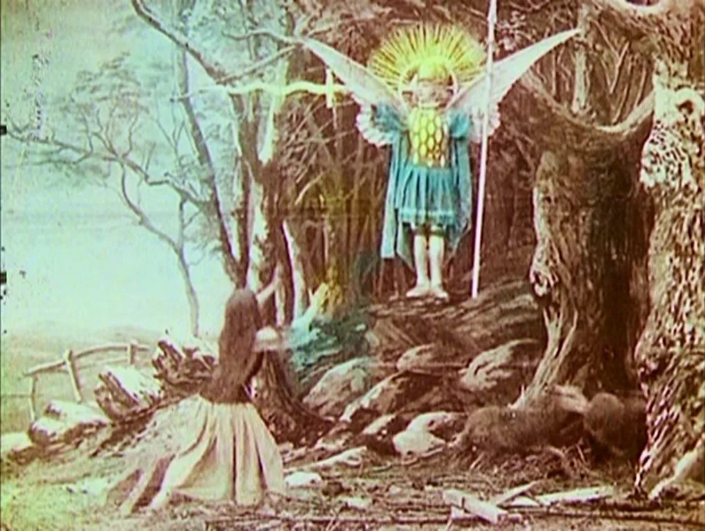 A hand-colored frame from Georges Melies' 'Joan of Arc' from 1900. 