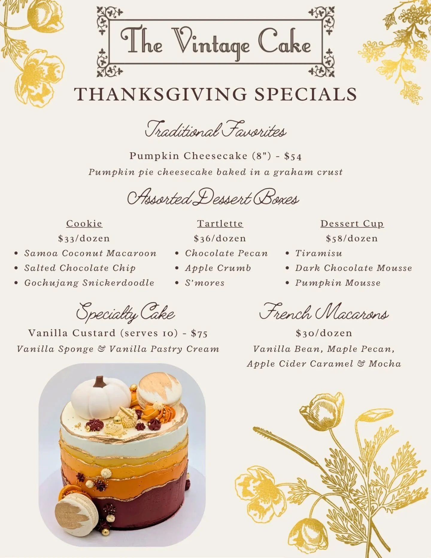 🦃 Thanksgiving Specials 🦃

How to Order: Link in Bio

Deadline: 11/22

Gobble Gobble!