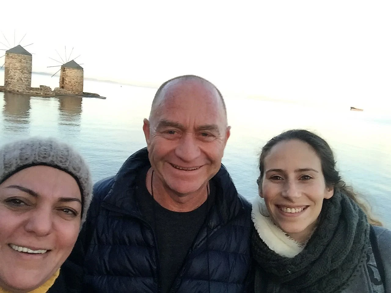Maayan, right, with Natan colleagues Faida and Oded on Chios Island, Greece